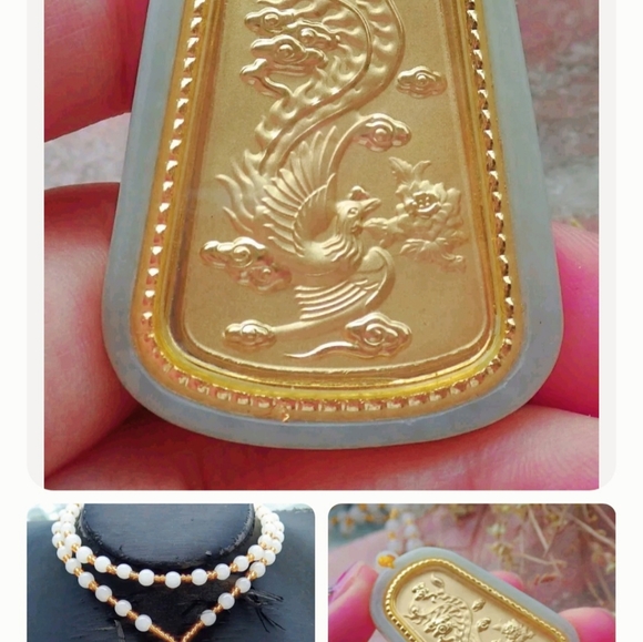 Certified 24K Yellow Gold Filled Hetian Nephrite Natural Jade Phoenix. - Picture 4 of 6